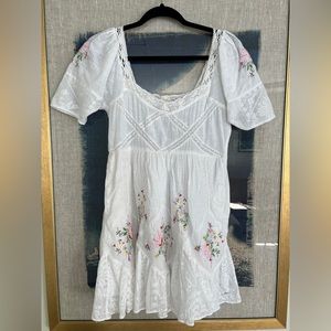 LoveShackFancy Cotton Dress // Embroidered Floral and White Lace